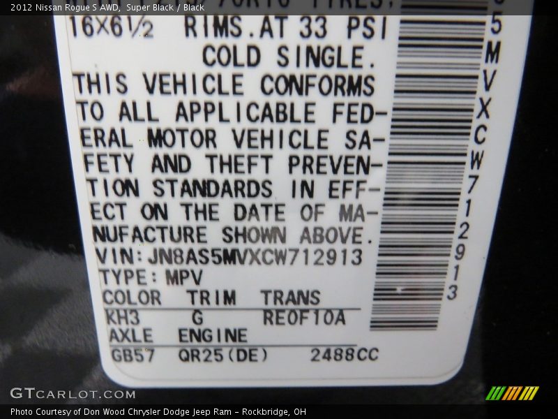 Super Black / Black 2012 Nissan Rogue S AWD