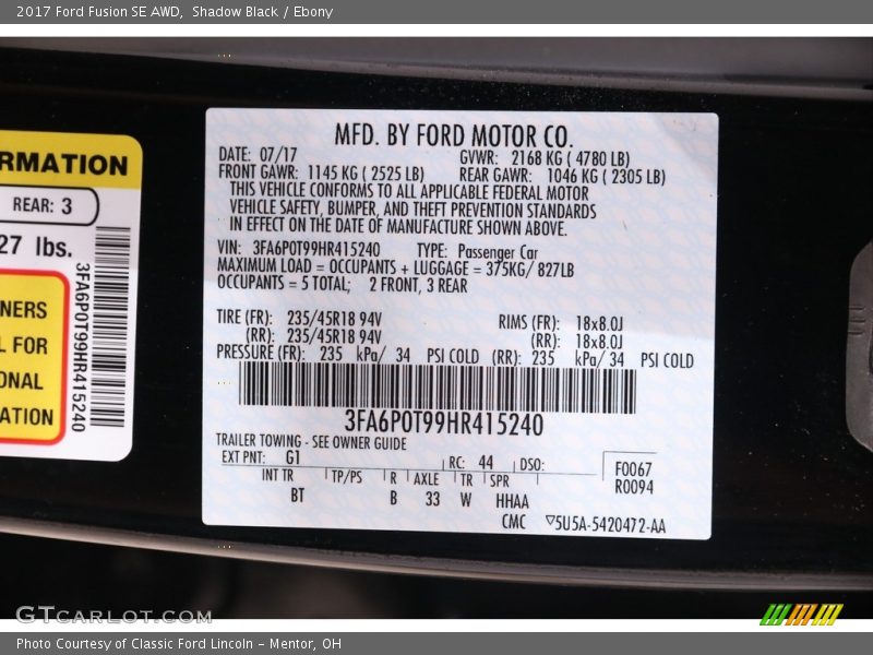 Shadow Black / Ebony 2017 Ford Fusion SE AWD