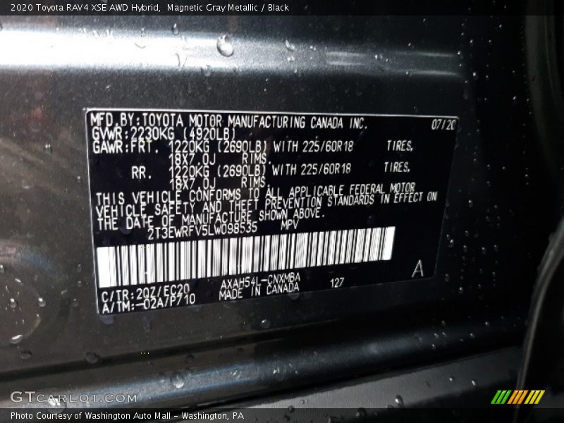 Magnetic Gray Metallic / Black 2020 Toyota RAV4 XSE AWD Hybrid