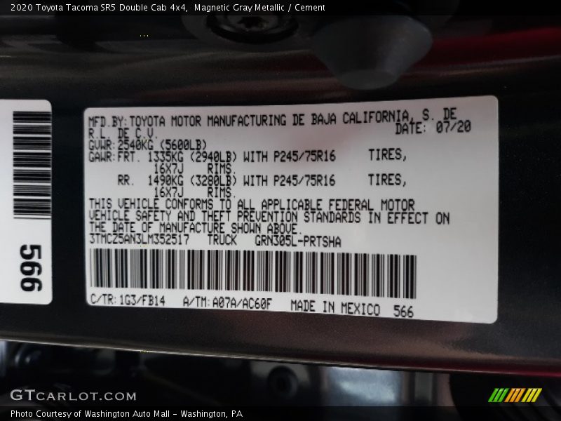 Magnetic Gray Metallic / Cement 2020 Toyota Tacoma SR5 Double Cab 4x4
