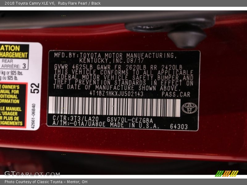 Ruby Flare Pearl / Black 2018 Toyota Camry XLE V6