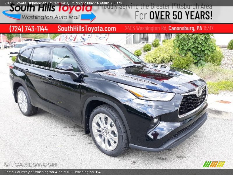 Midnight Black Metallic / Black 2020 Toyota Highlander Limited AWD