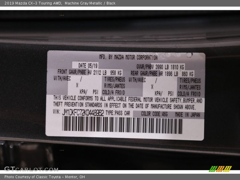 Machine Gray Metallic / Black 2019 Mazda CX-3 Touring AWD