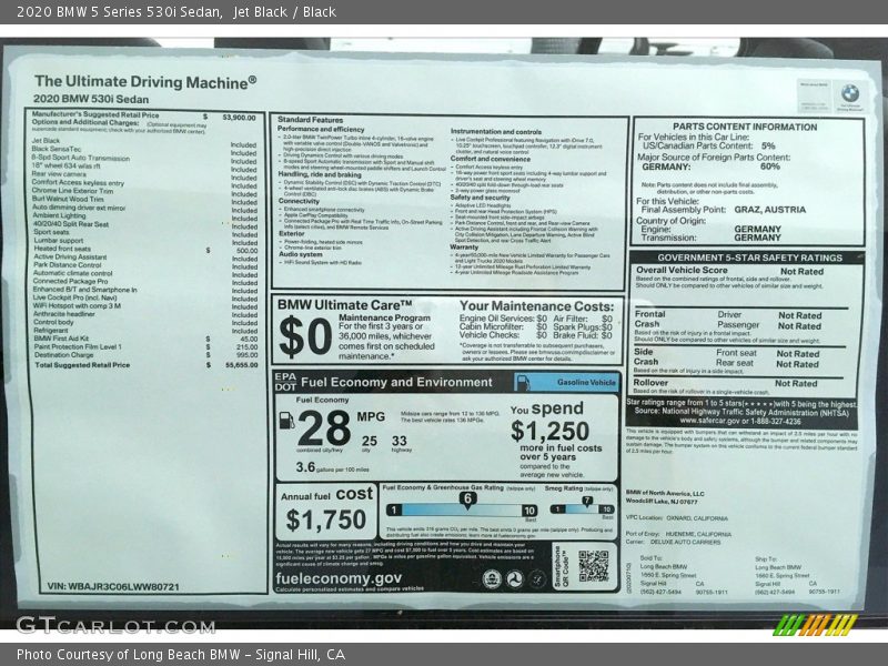 Jet Black / Black 2020 BMW 5 Series 530i Sedan