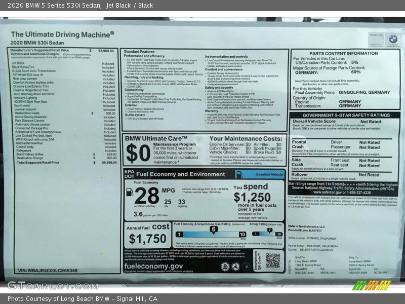 Jet Black / Black 2020 BMW 5 Series 530i Sedan