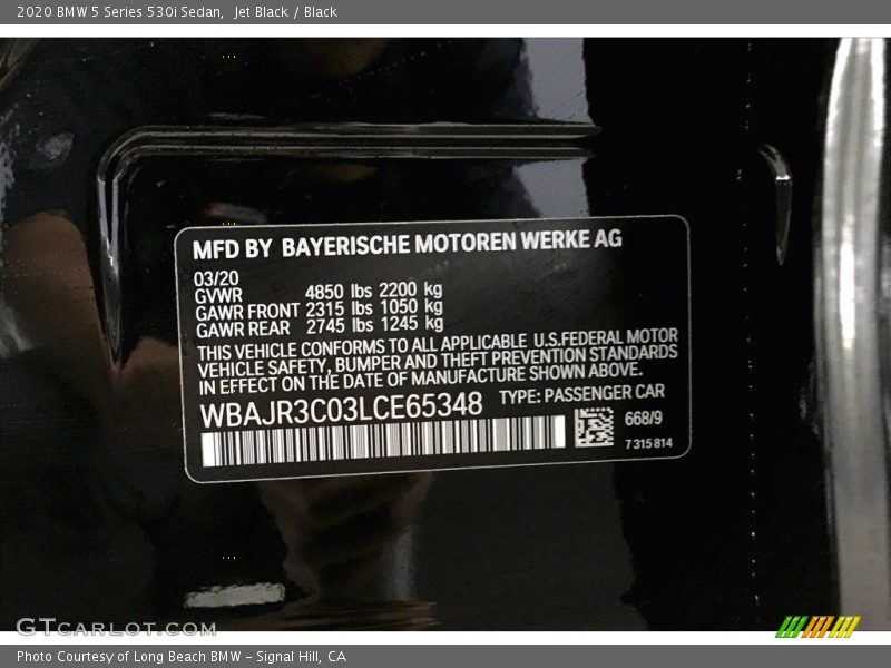 Jet Black / Black 2020 BMW 5 Series 530i Sedan