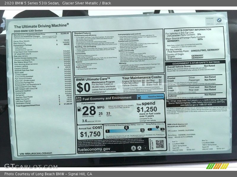  2020 5 Series 530i Sedan Window Sticker
