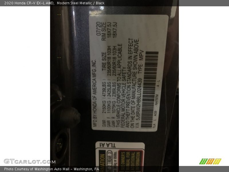Modern Steel Metallic / Black 2020 Honda CR-V EX-L AWD