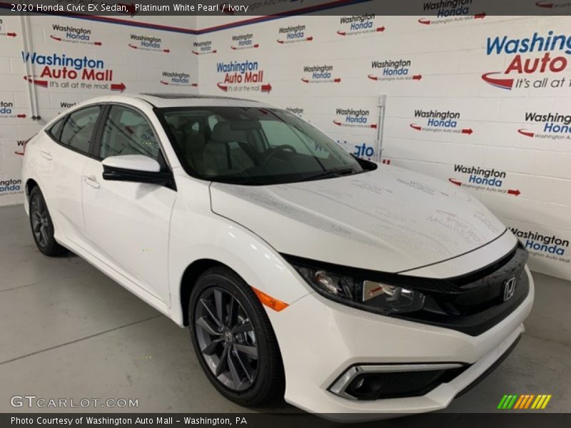 Platinum White Pearl / Ivory 2020 Honda Civic EX Sedan