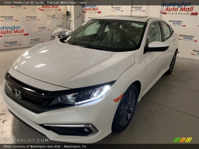 Platinum White Pearl / Ivory 2020 Honda Civic EX Sedan