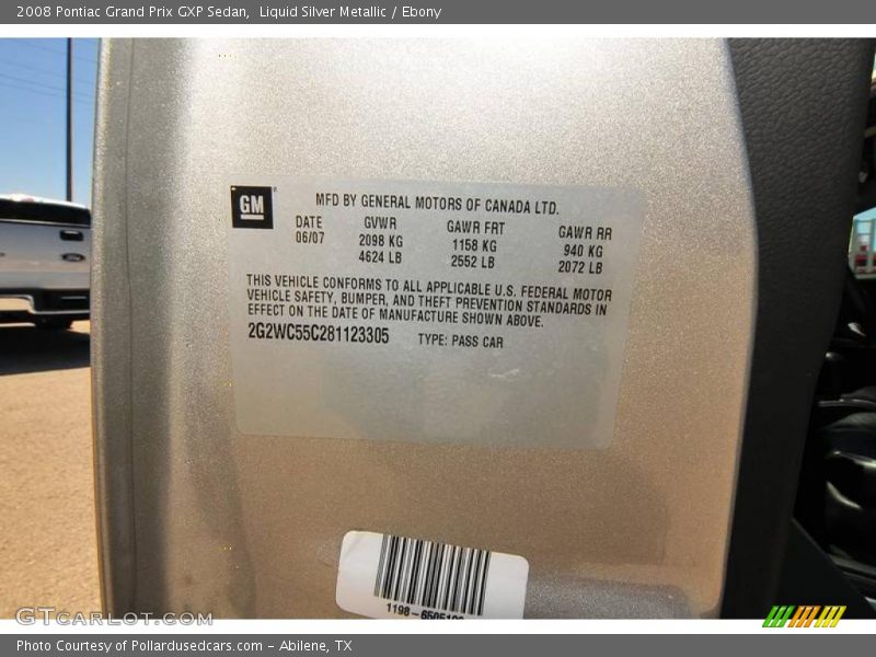 Liquid Silver Metallic / Ebony 2008 Pontiac Grand Prix GXP Sedan