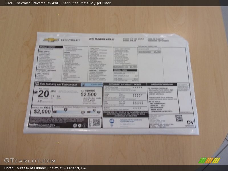 Satin Steel Metallic / Jet Black 2020 Chevrolet Traverse RS AWD