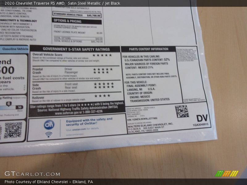 Satin Steel Metallic / Jet Black 2020 Chevrolet Traverse RS AWD