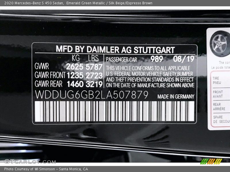 2020 S 450 Sedan Emerald Green Metallic Color Code 989