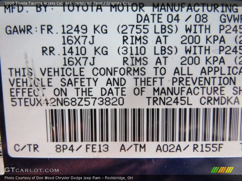 Indigo Ink Pearl / Graphite Gray 2008 Toyota Tacoma Access Cab 4x4