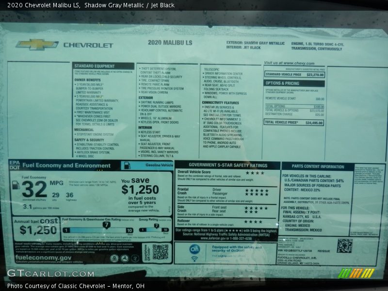 Shadow Gray Metallic / Jet Black 2020 Chevrolet Malibu LS