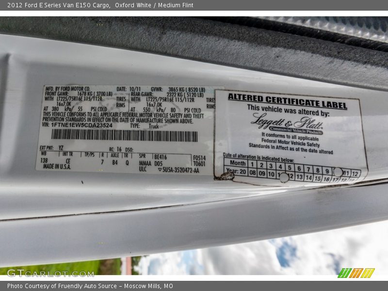 Oxford White / Medium Flint 2012 Ford E Series Van E150 Cargo