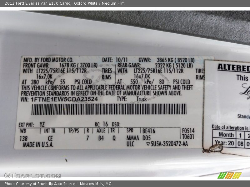 Oxford White / Medium Flint 2012 Ford E Series Van E150 Cargo