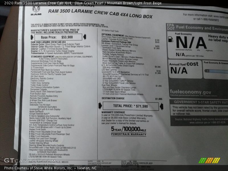  2020 3500 Laramie Crew Cab 4x4 Window Sticker