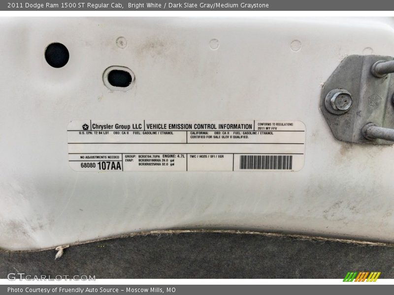 Bright White / Dark Slate Gray/Medium Graystone 2011 Dodge Ram 1500 ST Regular Cab