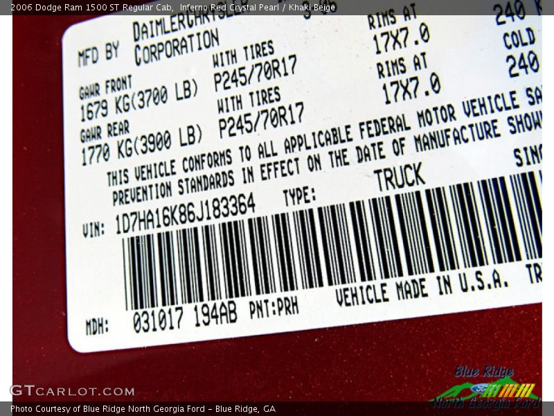 Inferno Red Crystal Pearl / Khaki Beige 2006 Dodge Ram 1500 ST Regular Cab
