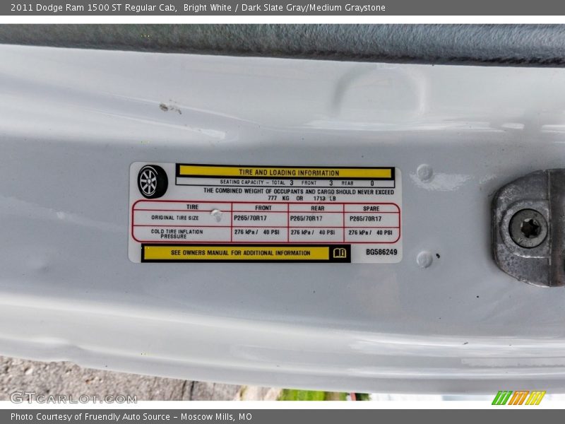 Bright White / Dark Slate Gray/Medium Graystone 2011 Dodge Ram 1500 ST Regular Cab