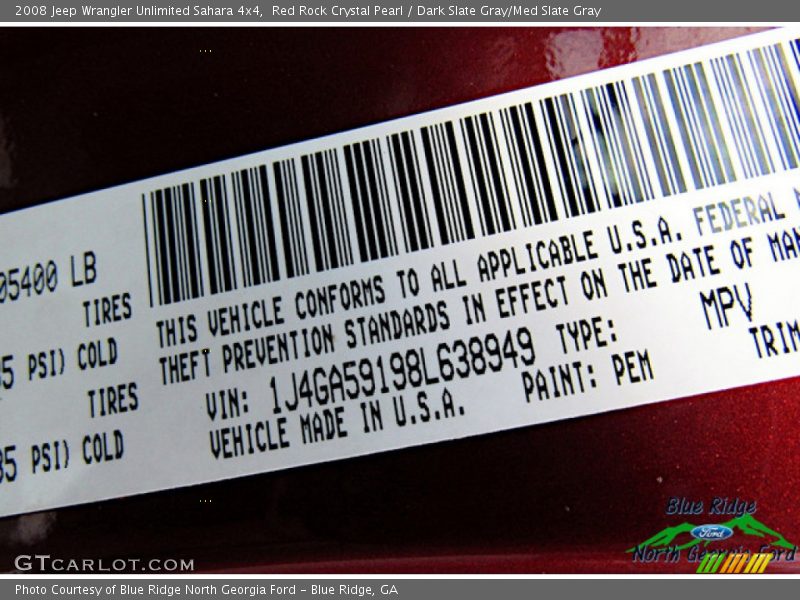 Red Rock Crystal Pearl / Dark Slate Gray/Med Slate Gray 2008 Jeep Wrangler Unlimited Sahara 4x4