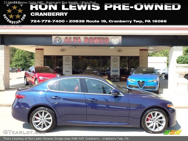 Montecarlo Blue Metallic / Black/Red 2019 Alfa Romeo Giulia AWD