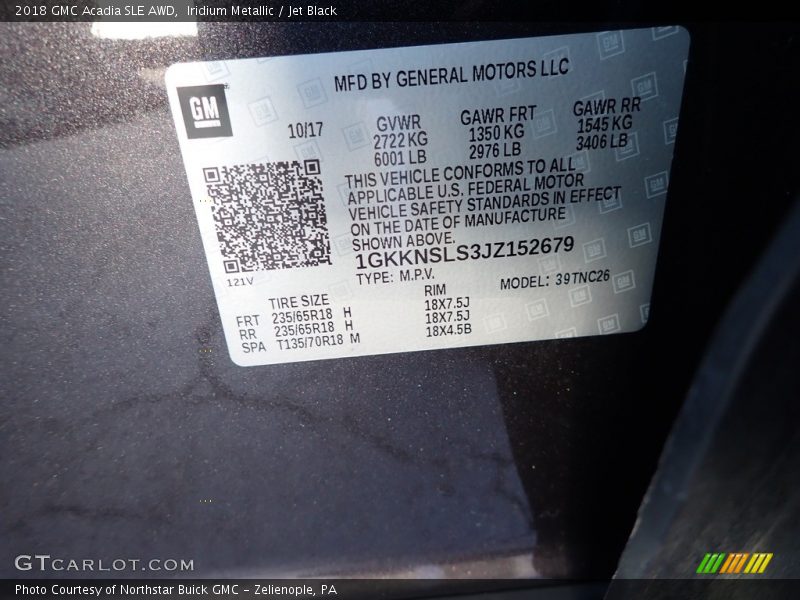 Iridium Metallic / Jet Black 2018 GMC Acadia SLE AWD