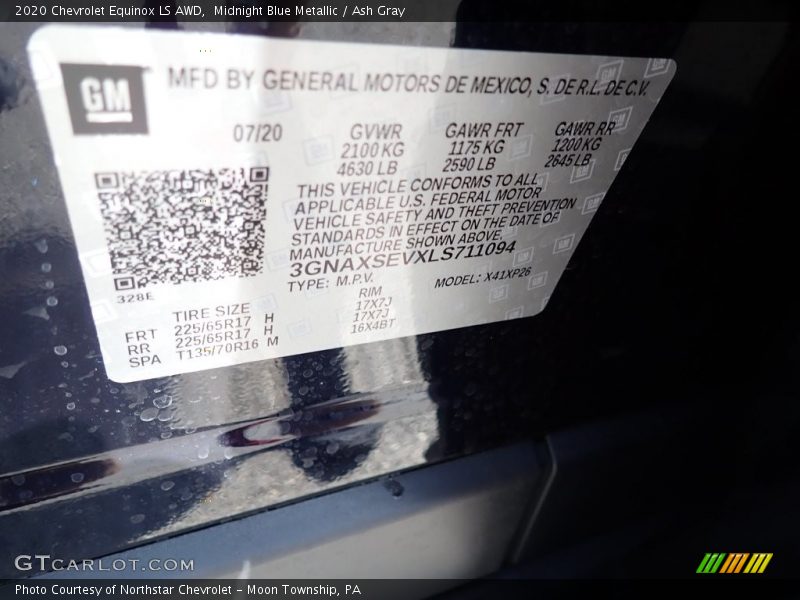 Midnight Blue Metallic / Ash Gray 2020 Chevrolet Equinox LS AWD