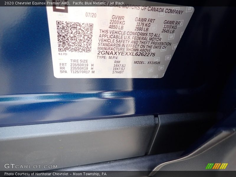 Pacific Blue Metallic / Jet Black 2020 Chevrolet Equinox Premier AWD