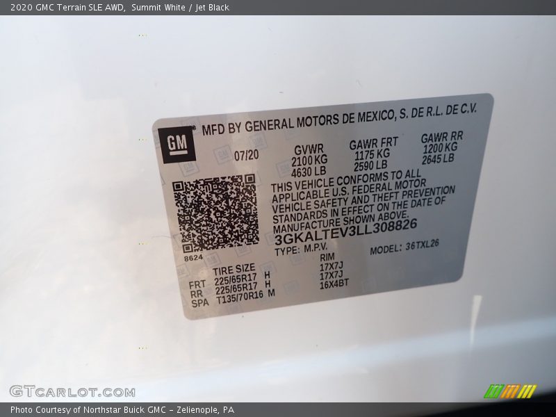 Summit White / Jet Black 2020 GMC Terrain SLE AWD