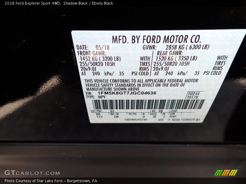 Shadow Black / Ebony Black 2018 Ford Explorer Sport 4WD