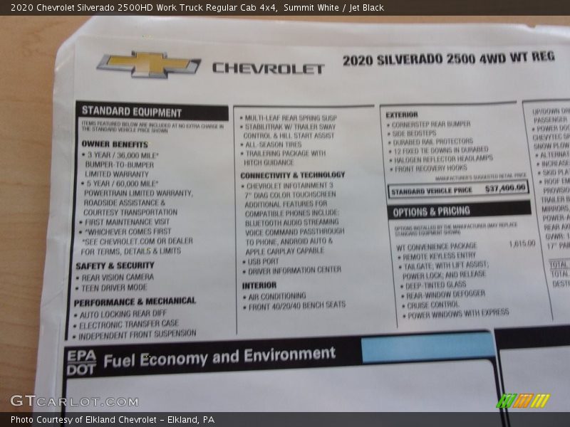 Summit White / Jet Black 2020 Chevrolet Silverado 2500HD Work Truck Regular Cab 4x4