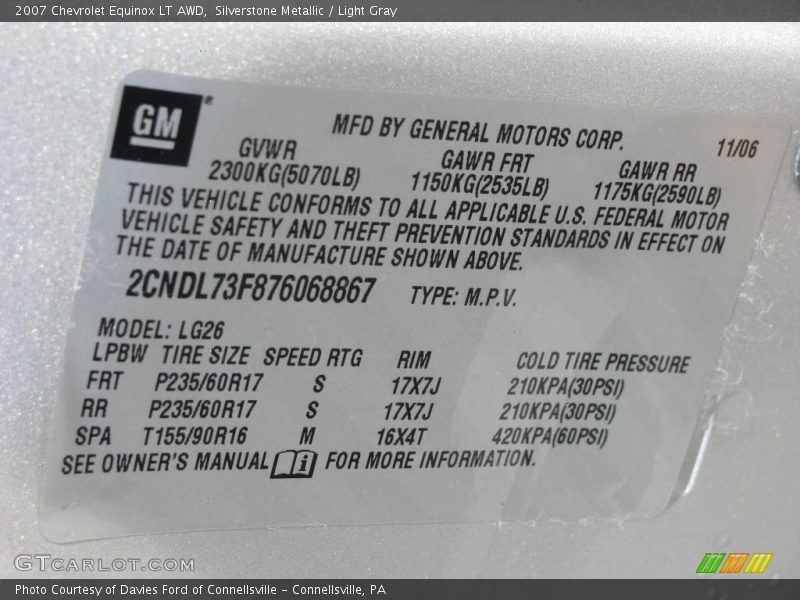 Silverstone Metallic / Light Gray 2007 Chevrolet Equinox LT AWD