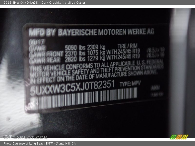 Dark Graphite Metallic / Oyster 2018 BMW X4 xDrive28i