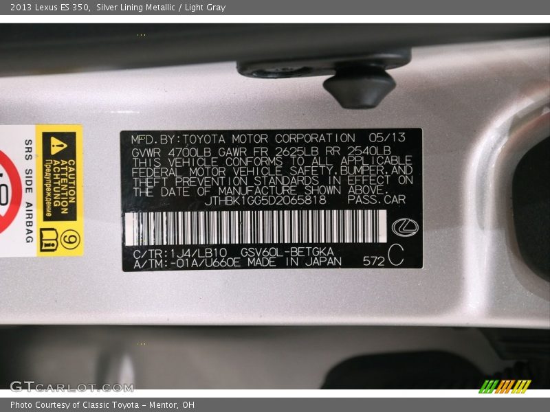 Silver Lining Metallic / Light Gray 2013 Lexus ES 350