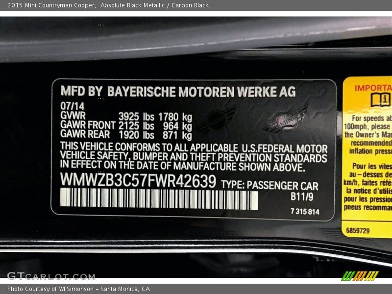 Absolute Black Metallic / Carbon Black 2015 Mini Countryman Cooper
