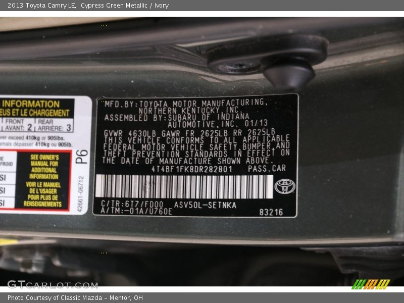 Cypress Green Metallic / Ivory 2013 Toyota Camry LE