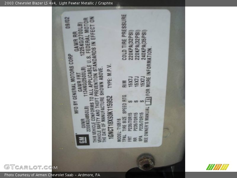 Light Pewter Metallic / Graphite 2003 Chevrolet Blazer LS 4x4