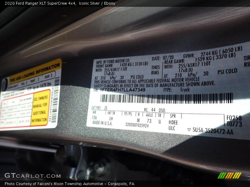2020 Ranger XLT SuperCrew 4x4 Iconic Silver Color Code JS