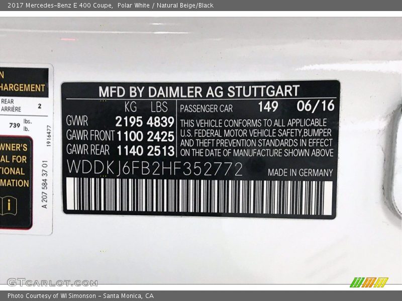 2017 E 400 Coupe Polar White Color Code 149