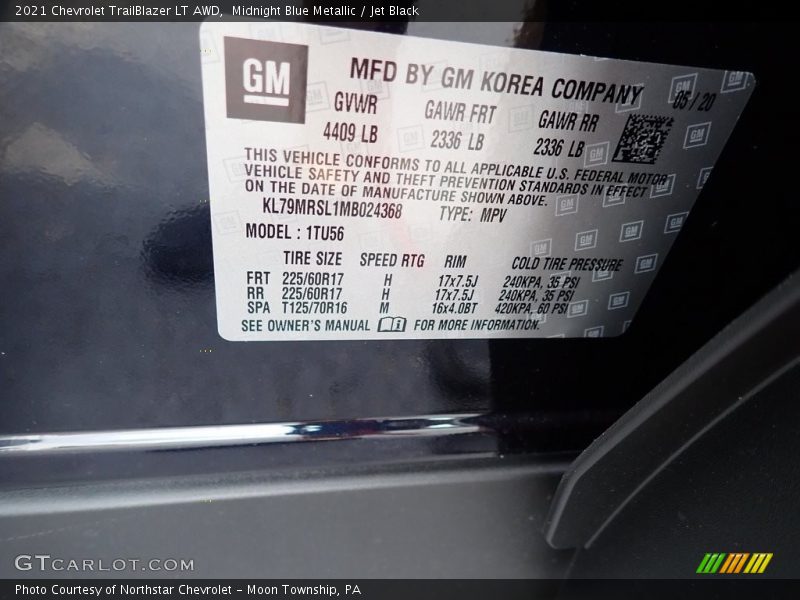 Midnight Blue Metallic / Jet Black 2021 Chevrolet TrailBlazer LT AWD