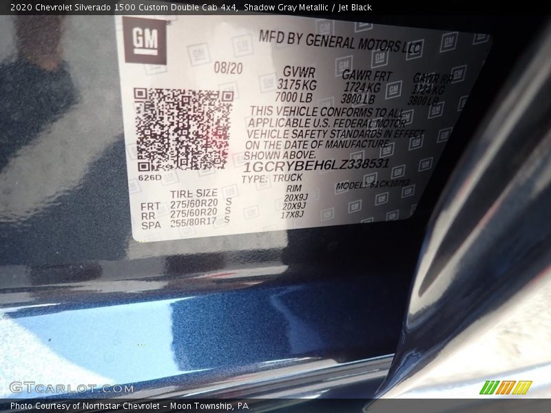 Shadow Gray Metallic / Jet Black 2020 Chevrolet Silverado 1500 Custom Double Cab 4x4