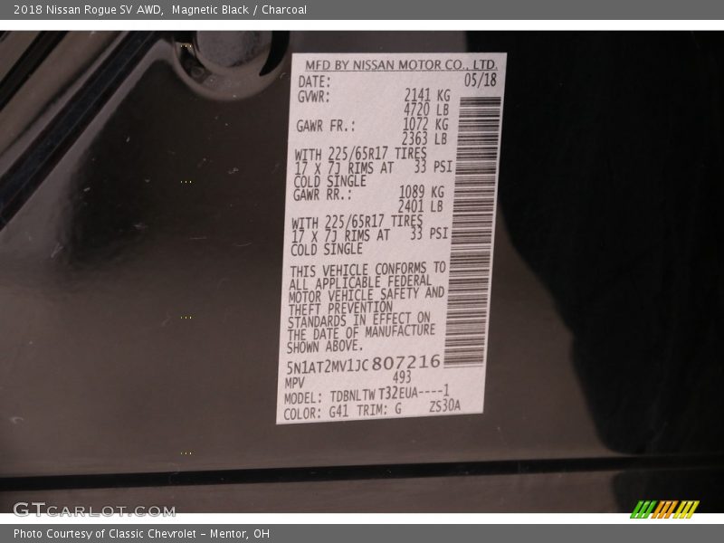 Magnetic Black / Charcoal 2018 Nissan Rogue SV AWD