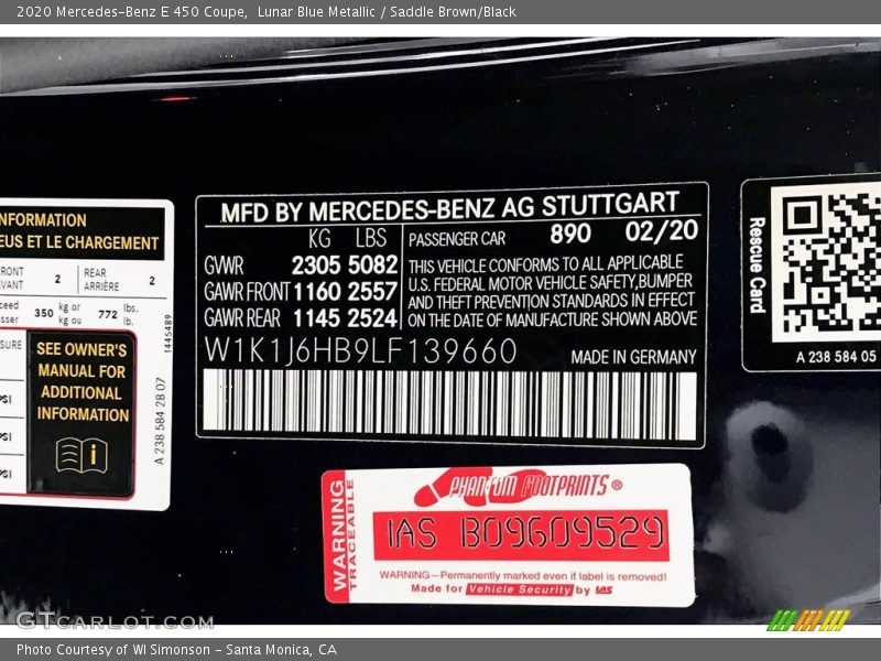 2020 E 450 Coupe Lunar Blue Metallic Color Code 890