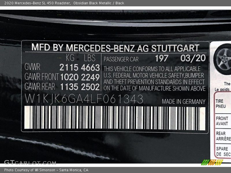 Obsidian Black Metallic / Black 2020 Mercedes-Benz SL 450 Roadster