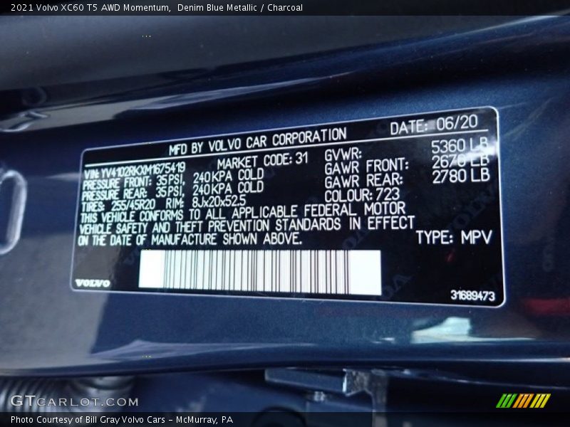 Denim Blue Metallic / Charcoal 2021 Volvo XC60 T5 AWD Momentum