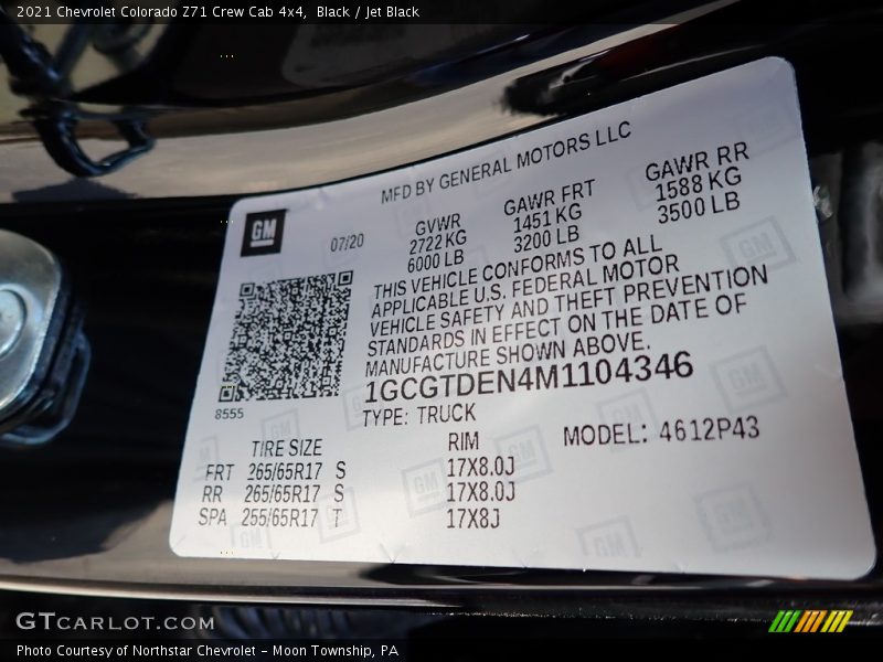 Black / Jet Black 2021 Chevrolet Colorado Z71 Crew Cab 4x4