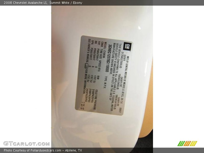 Summit White / Ebony 2008 Chevrolet Avalanche LS
